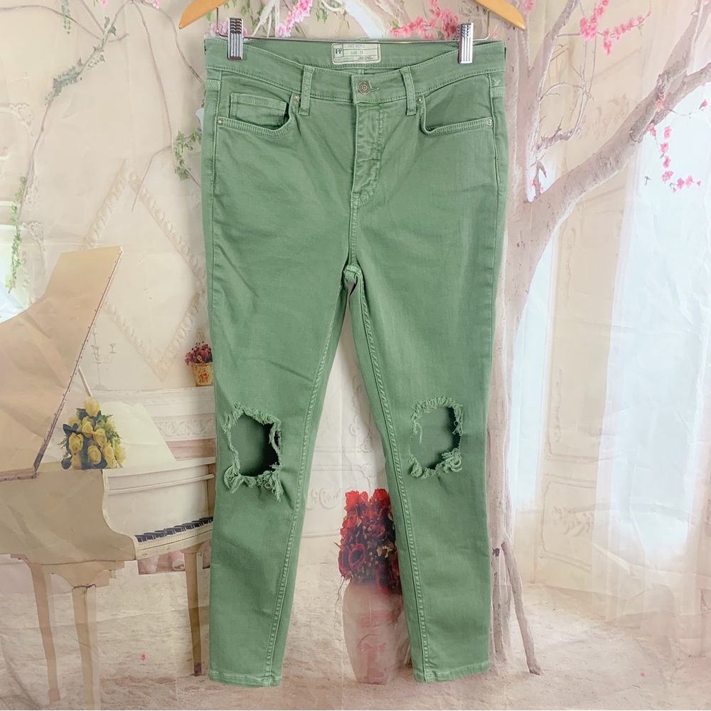 NEW Free People Green Distressed Jeans
